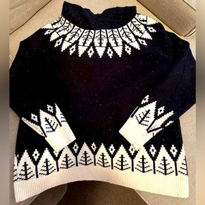 LOFT fair Isle style hooded sweater, size XXL, navy & cream